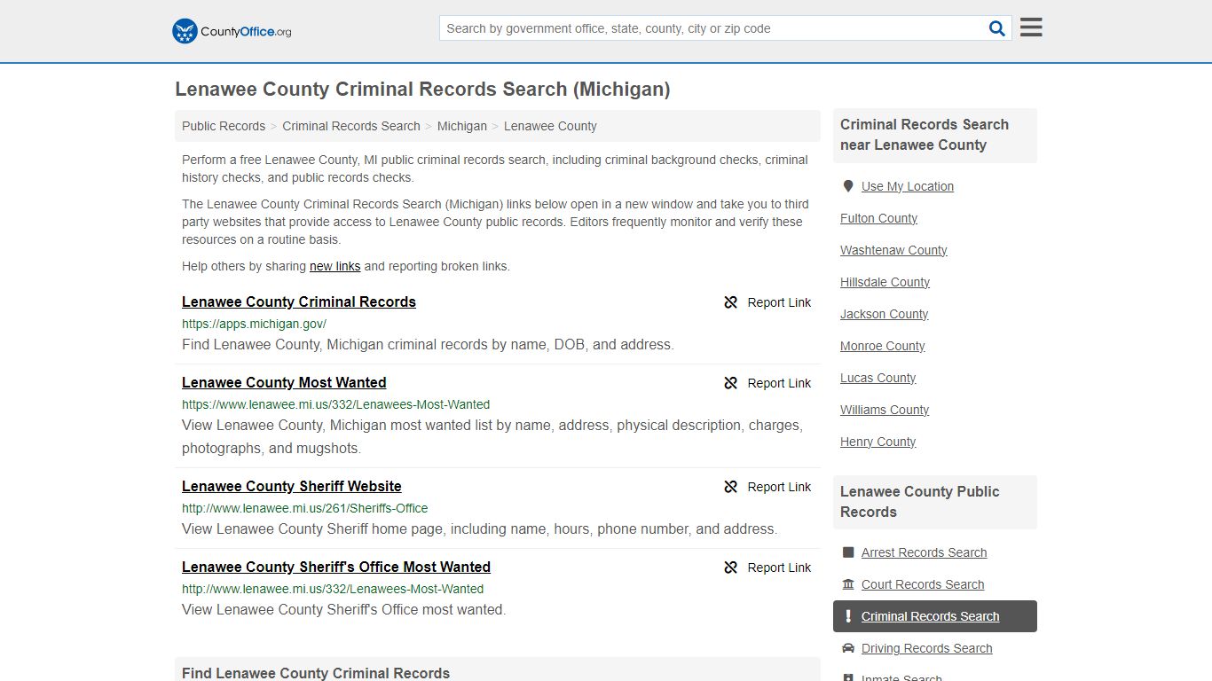 Lenawee County Criminal Records Search (Michigan)